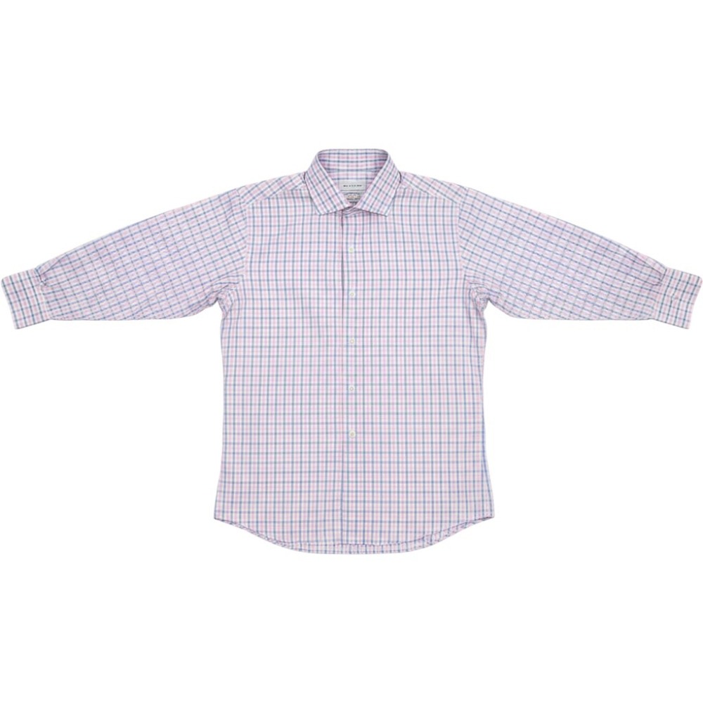 Twillory Mens Tailored Fit Dress Shirt Pink Blue Check 16 34/35 Spread Collar